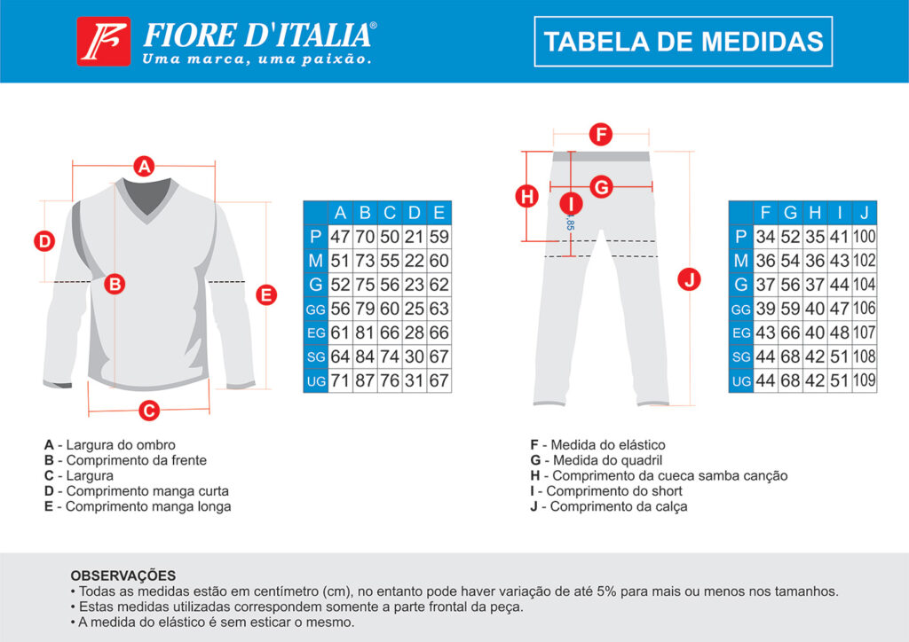 Tabela de Medidas Fiore D' Itália